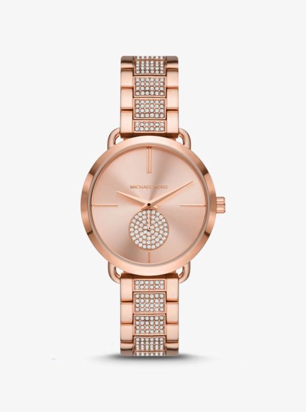 Damske Rose Gold-tone Hodinky Michael Kors Mini Portia Pavé Ruzove Zlate - Hodinky Michael Kors Slevy | DWKQA-5382